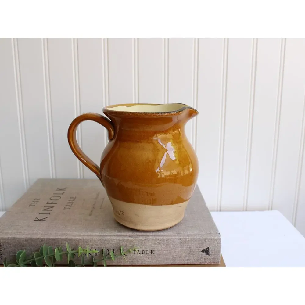Vintage Rowe Pottery Works Avignon Collection Dijon Pitcher Brown Glaze Rustic